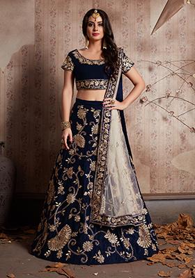 Blue Embroidered Net Lehenga Set