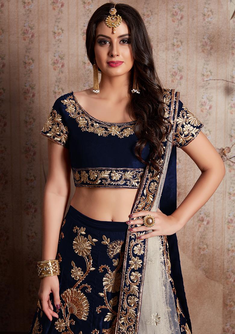 Blue Embroidered Net Lehenga Set