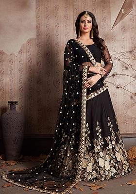 Black Embroidered Silk Lehenga Set