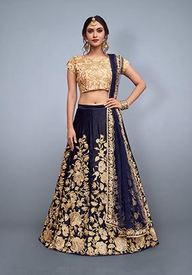Blue Embroidered Net Lehenga Set