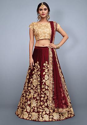 Maroon Embroidered Net Lehenga Set