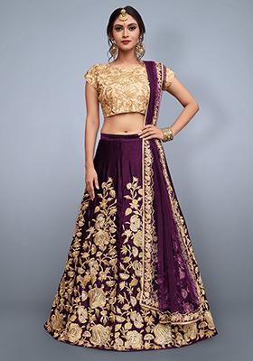 Wine Embroidered Net Lehenga Set
