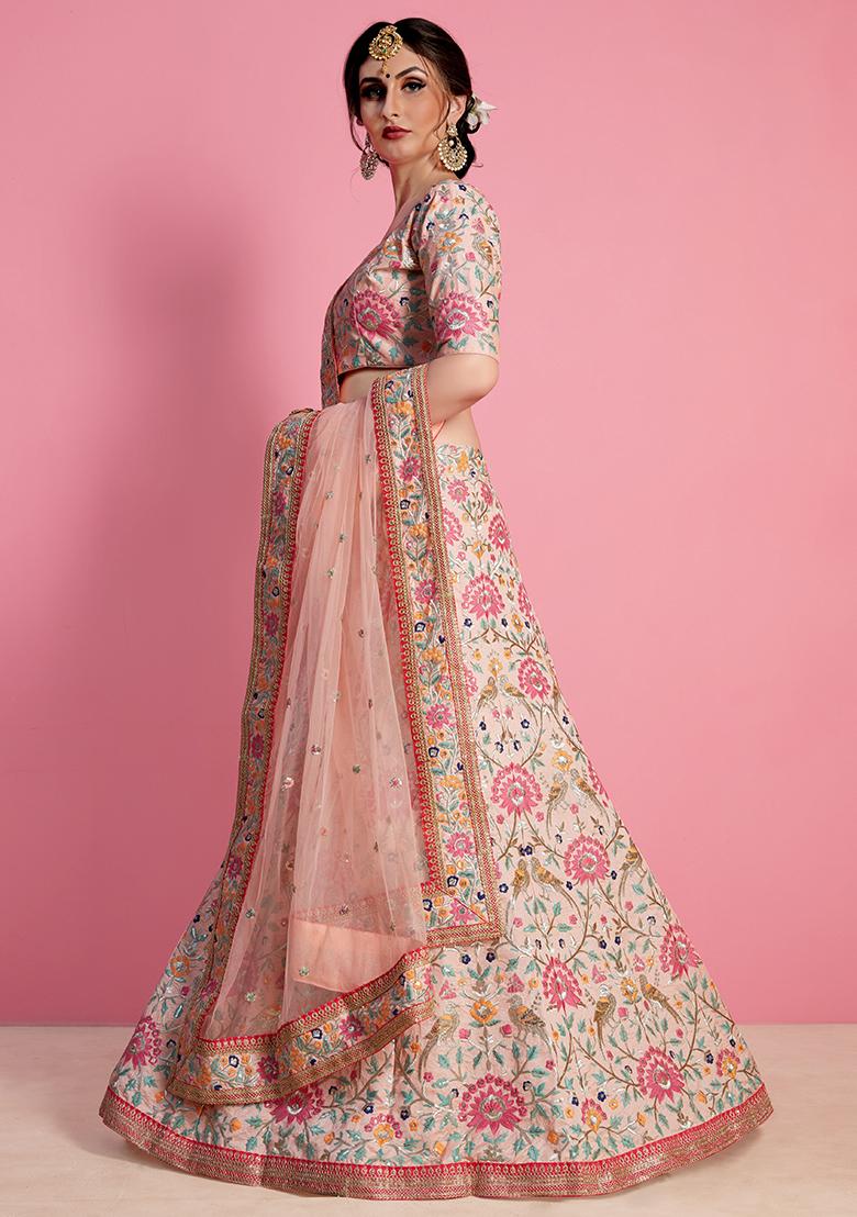 Baby Pink Embroidered Art Silk Lehenga Set