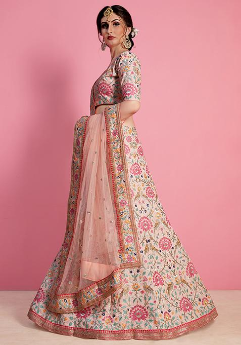 Baby Pink Embroidered Art Silk Lehenga Set