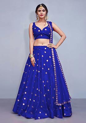 Royal Blue Embroidered Art Silk Lehenga Set