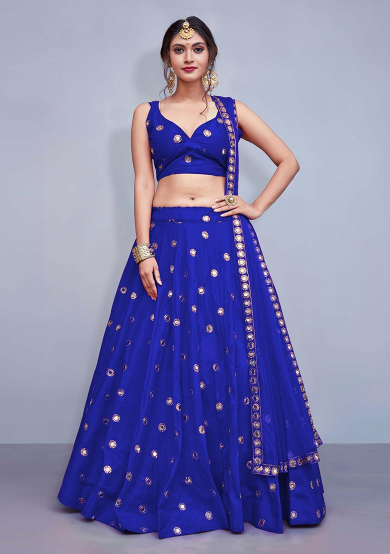 Royal Blue Embroidered Art Silk Lehenga Set