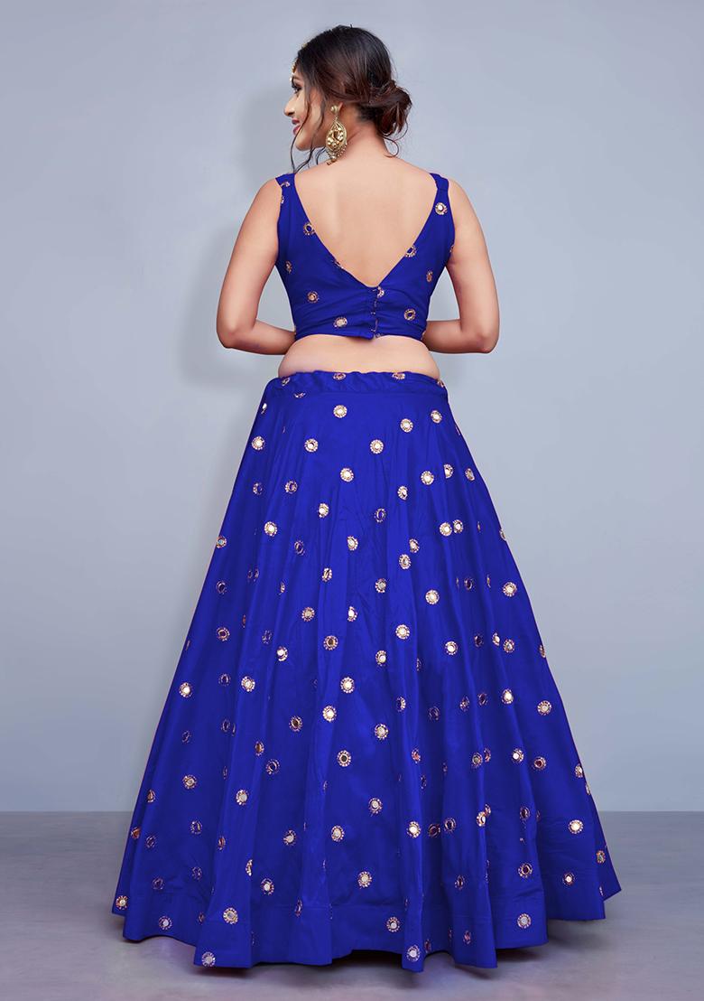 Royal Blue Embroidered Art Silk Lehenga Set