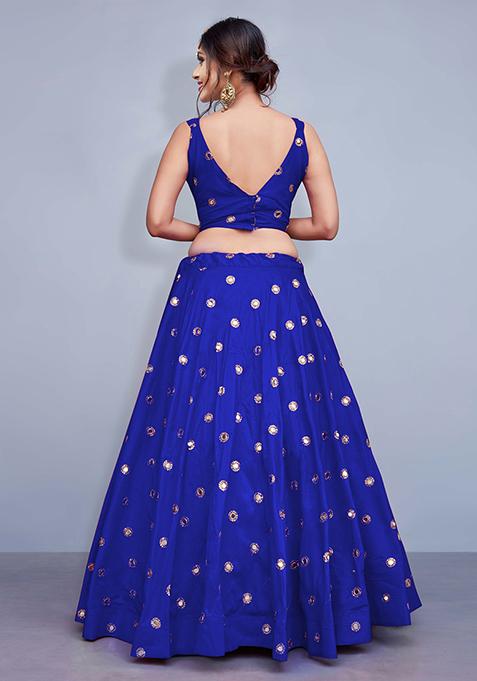 Royal Blue Embroidered Art Silk Lehenga Set
