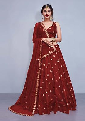 Maroon Embroidered Art Silk Lehenga Set