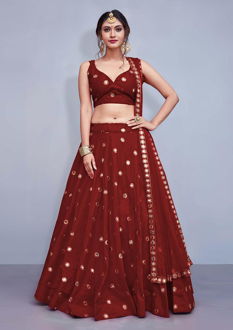 Maroon Embroidered Art Silk Lehenga Set