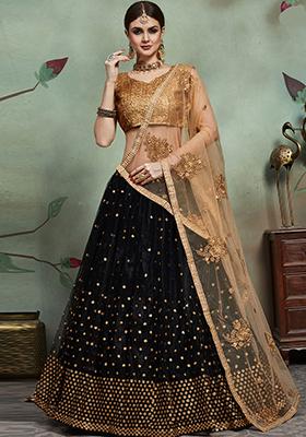 Black Embroidered Net Lehenga Set