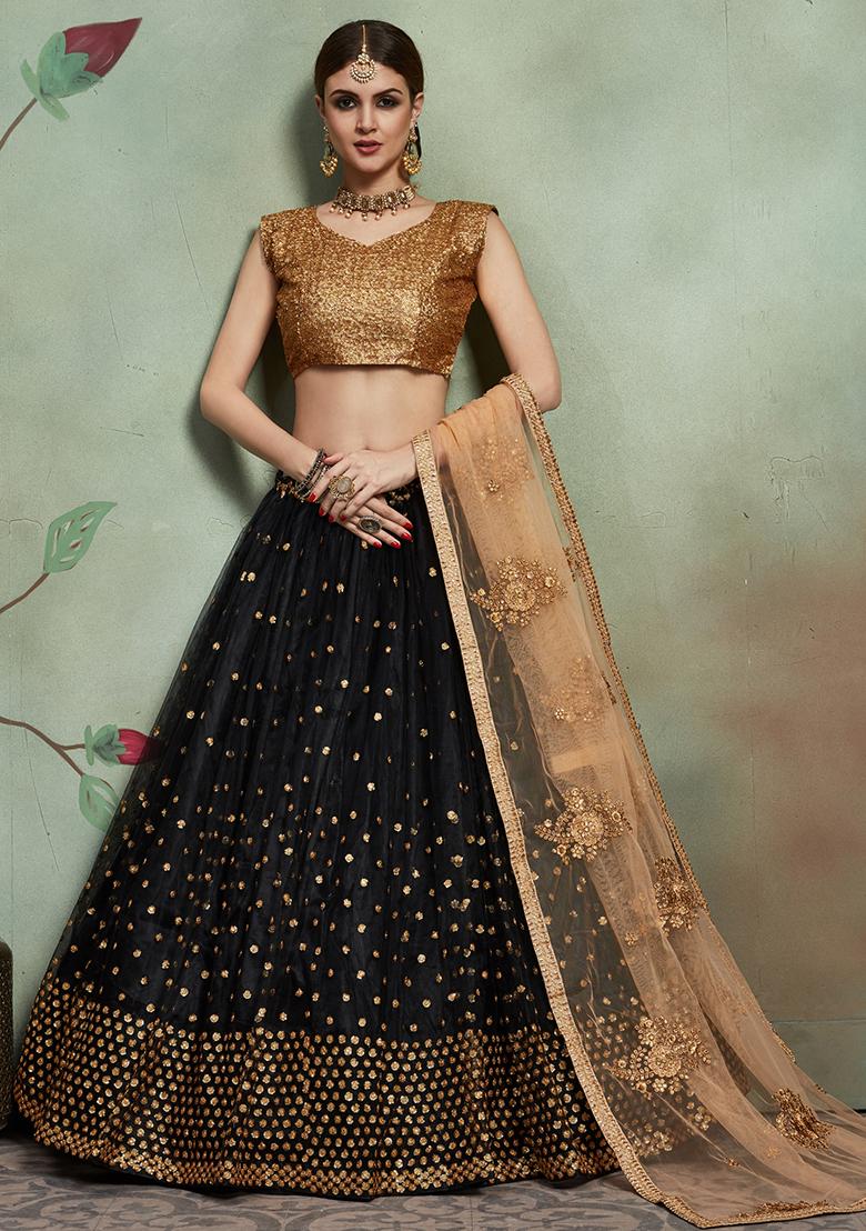 Black Embroidered Net Lehenga Set