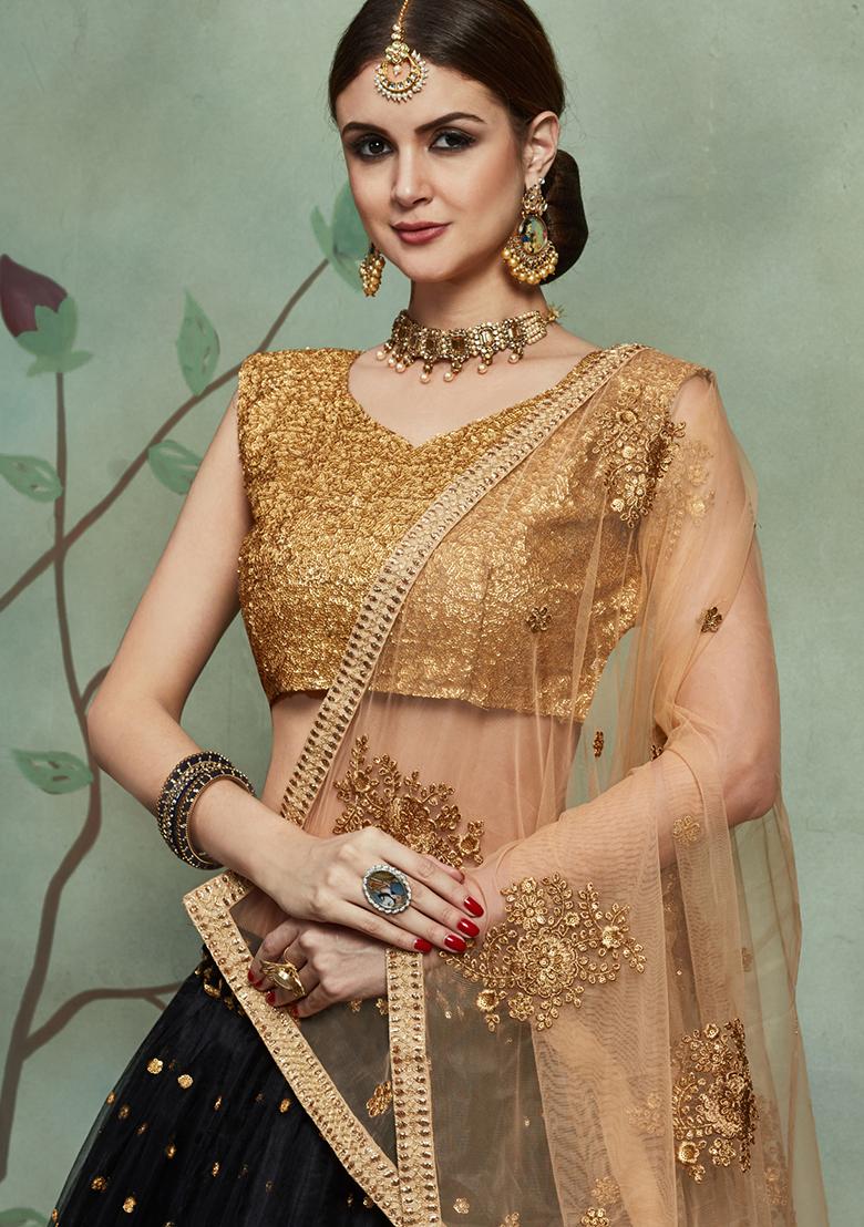 Black Embroidered Net Lehenga Set