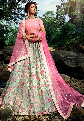Sea Green Embroidered Net Lehenga Set