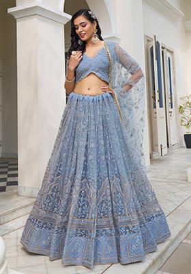Grey Embroidered Net Lehenga Set