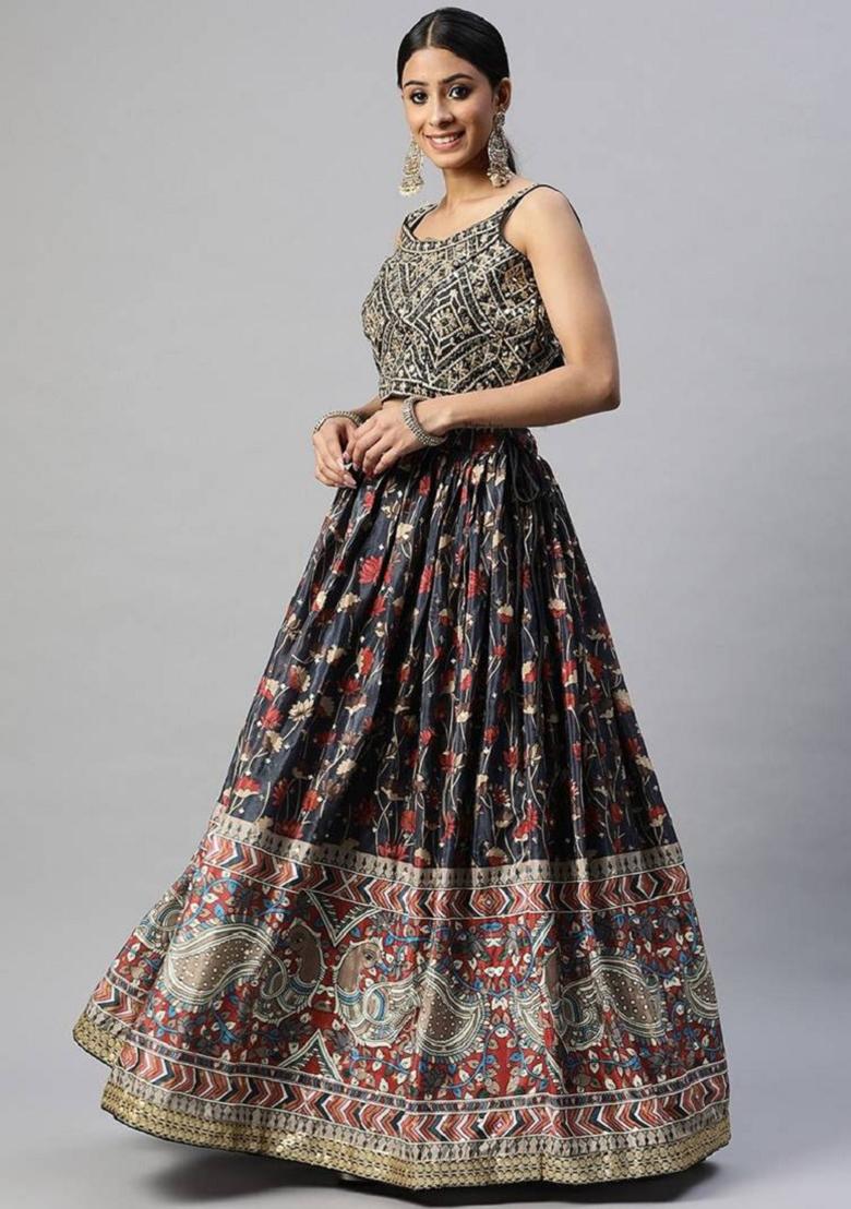 Blue Embroidered Silk Lehenga Set