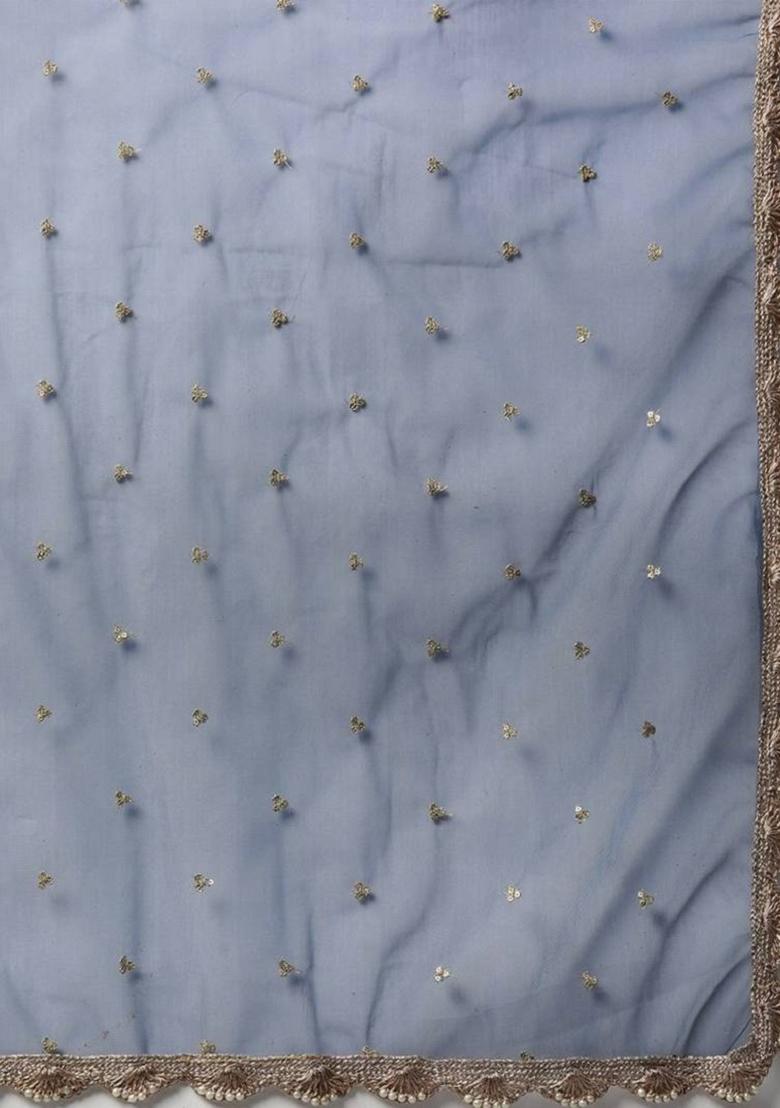 Blue Embroidered Silk Lehenga Set