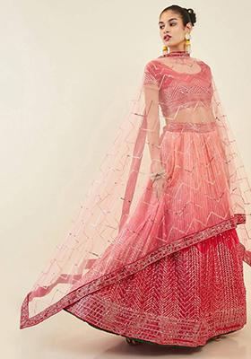 Pink Embroidered Art Silk Lehenga Set