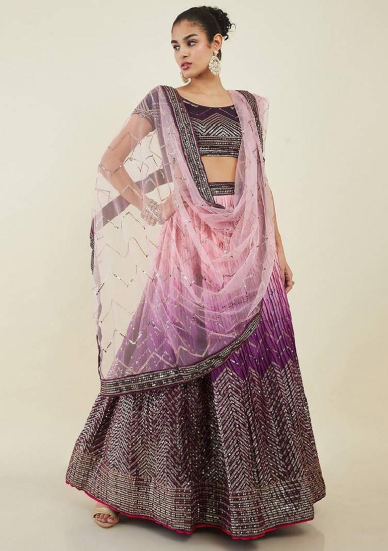 Purple Embroidered Art Silk Lehenga Set