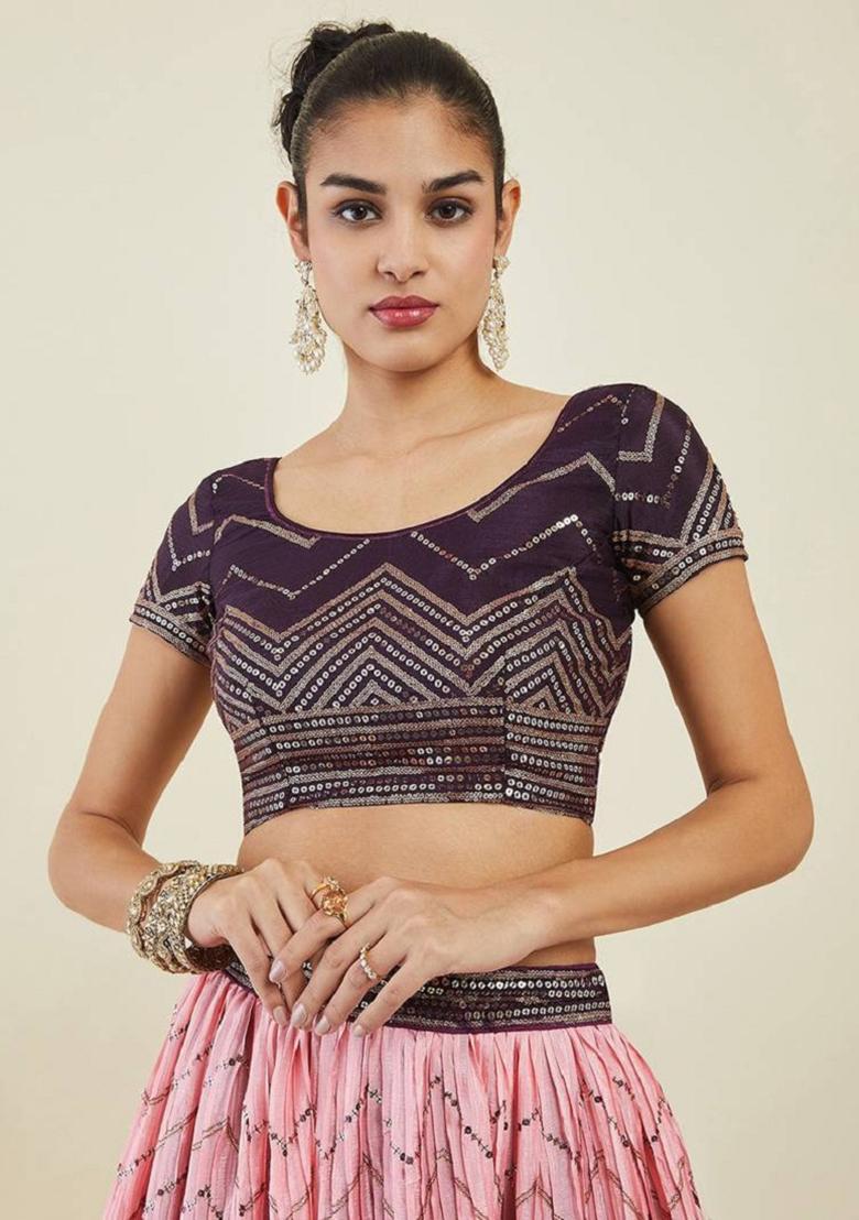 Purple Embroidered Art Silk Lehenga Set