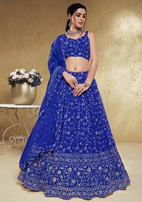Blue Embroidered Georgette Lehenga Set