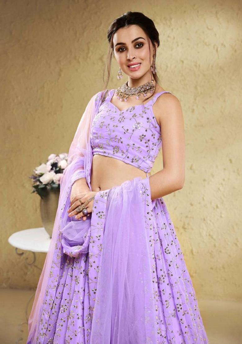 Lavender Embroidered Georgette Lehenga Set