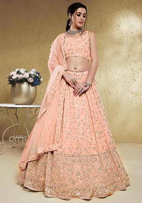 Pink Embroidered Georgette Lehenga Set