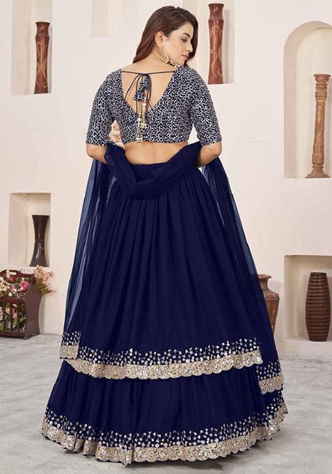 Blue Embroidered Georgette Lehenga Set