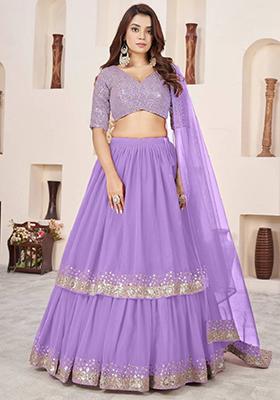 Lavender Embroidered Georgette Lehenga Set