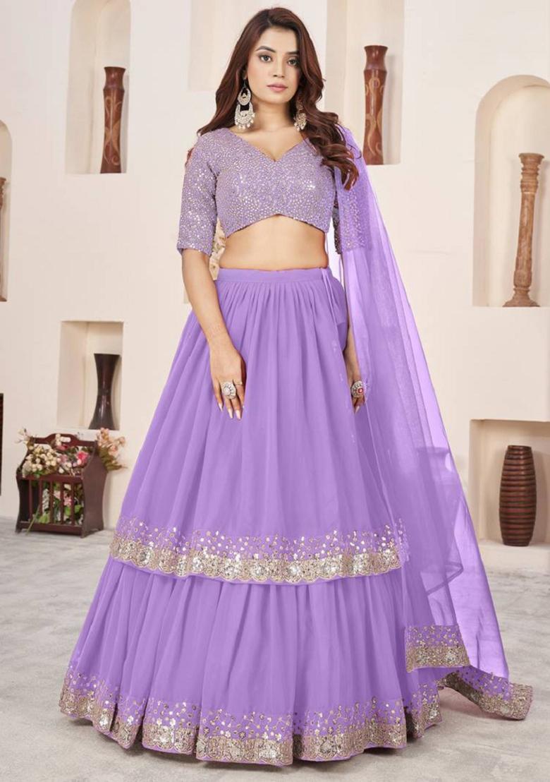 Lavender Embroidered Georgette Lehenga Set