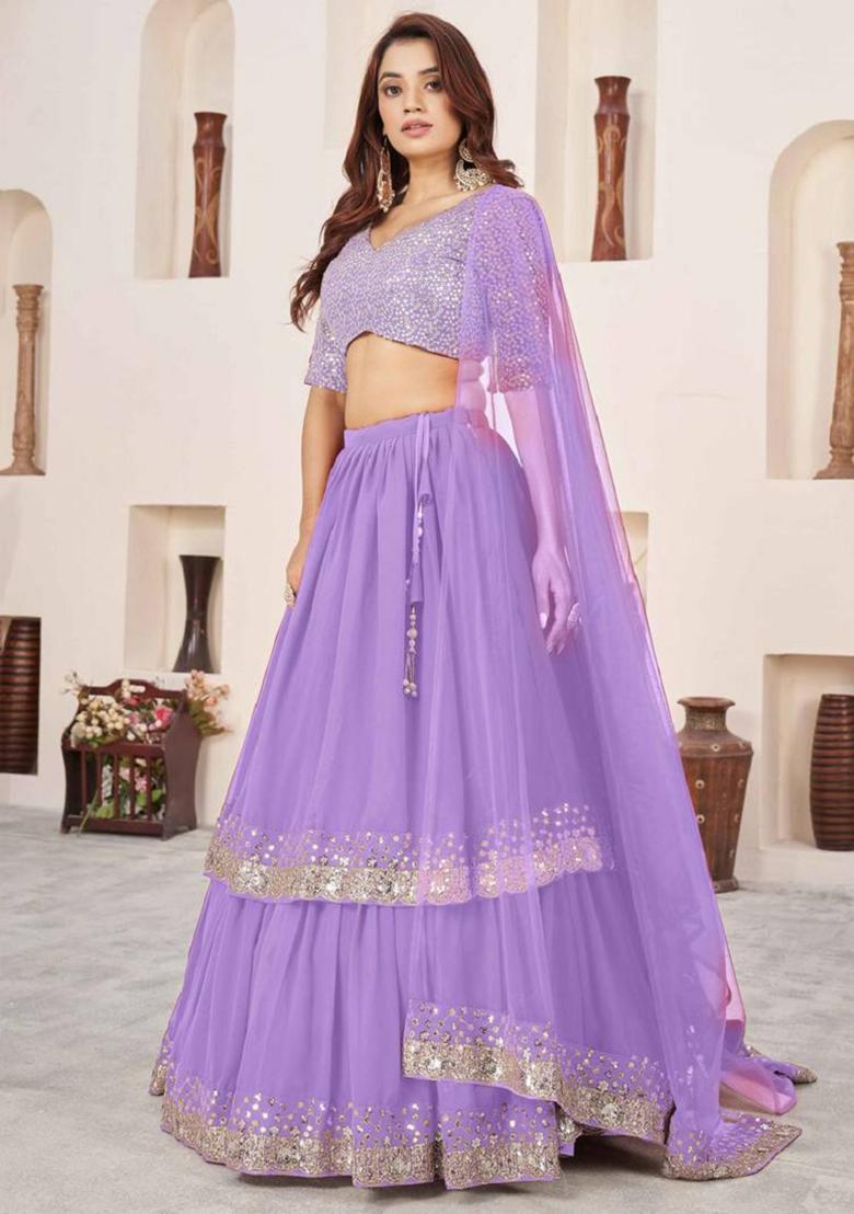 Lavender Embroidered Georgette Lehenga Set