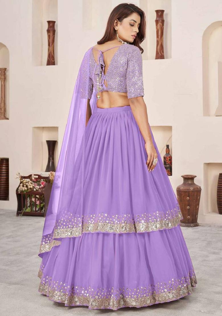 Lavender Embroidered Georgette Lehenga Set