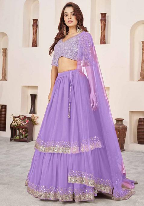 Lavender Embroidered Georgette Lehenga Set