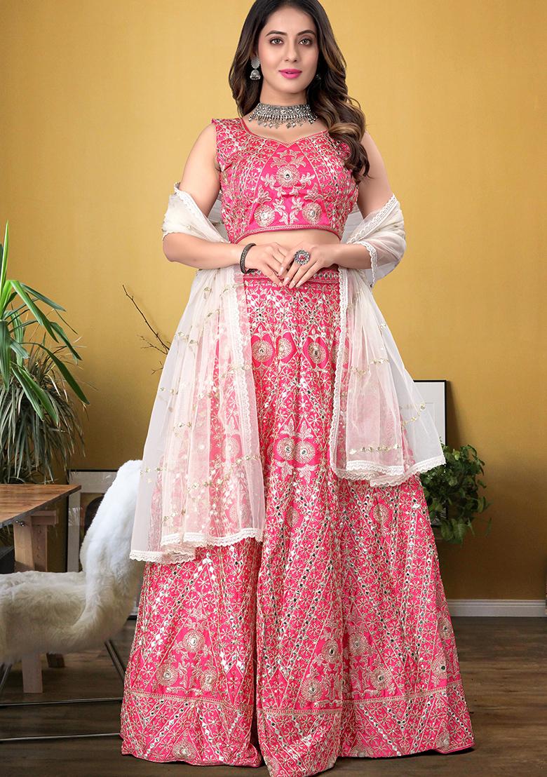 Gajri Pink Embroidered Silk Lehenga Set