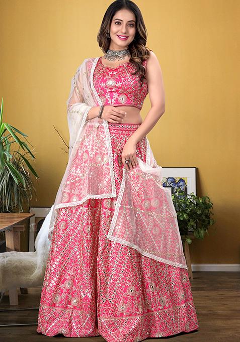 Gajri Pink Embroidered Silk Lehenga Set