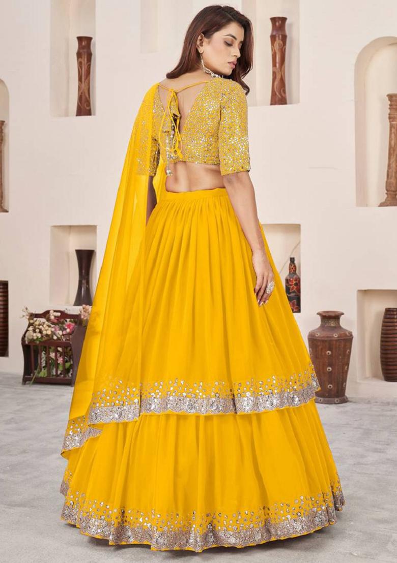Yellow Embroidered Georgette Lehenga Set