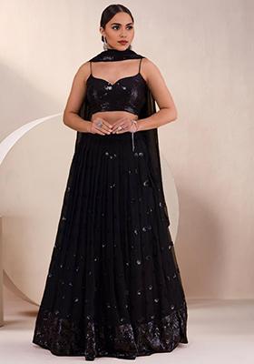 Black Embroidered Georgette Lehenga Set
