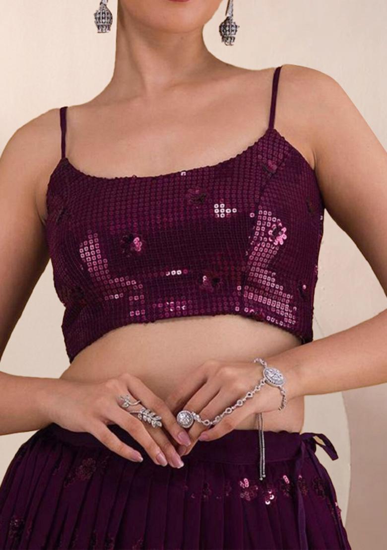 Purple Embroidered Georgette Lehenga Set