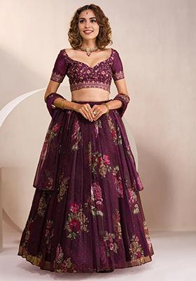 Purple Embroidered Art Silk Lehenga Set