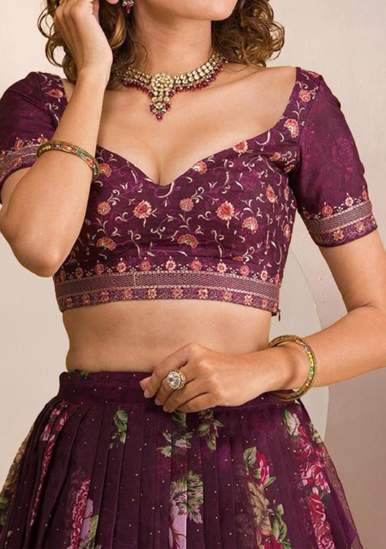 Purple Embroidered Art Silk Lehenga Set