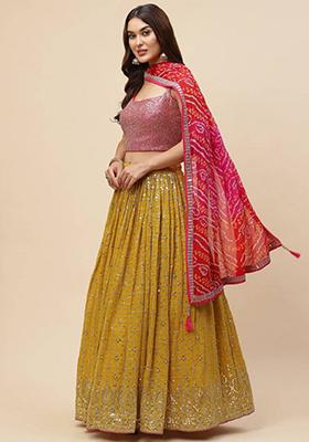 Mustard Embroidered Georgette Lehenga Set