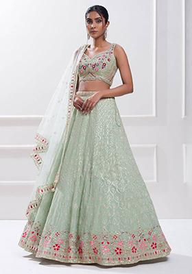 Sky Blue Embroidered Georgette Lehenga Set