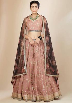 Pink Embroidered Georgette Lehenga Set