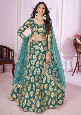 Rama Green Embroidered Georgette Lehenga Set