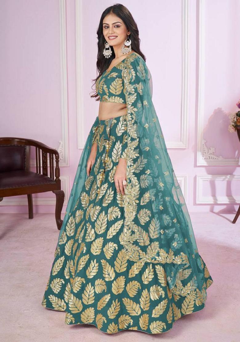 Rama Green Embroidered Georgette Lehenga Set