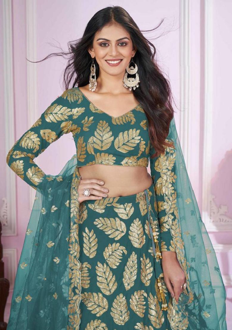 Rama Green Embroidered Georgette Lehenga Set