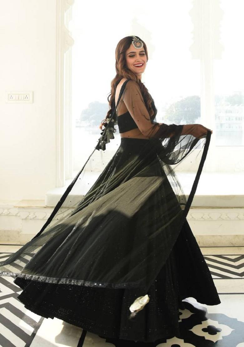 Black Embroidered Georgette Lehenga Set