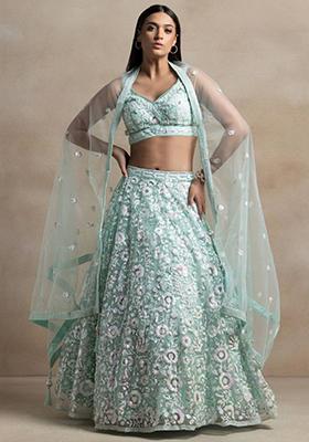 Sky Blue Embroidered Net Lehenga Set
