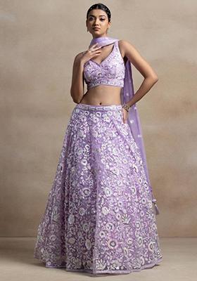 Lavender Embroidered Net Lehenga Set