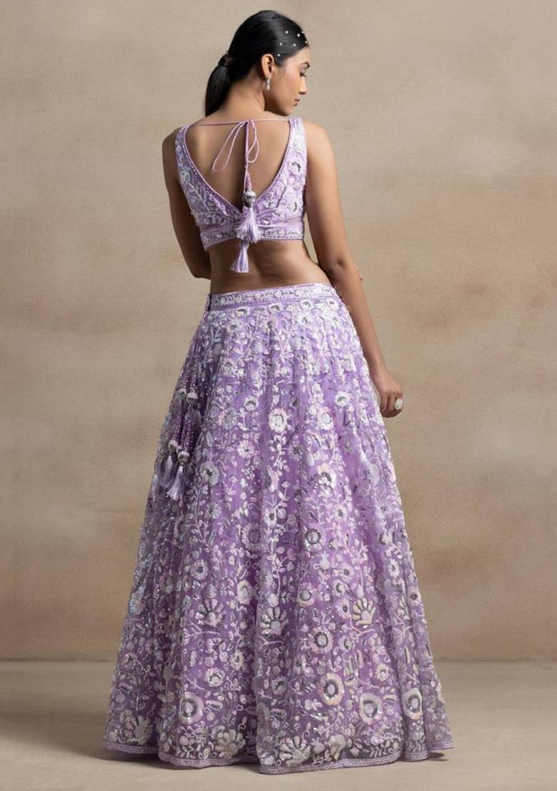 Lavender Embroidered Net Lehenga Set